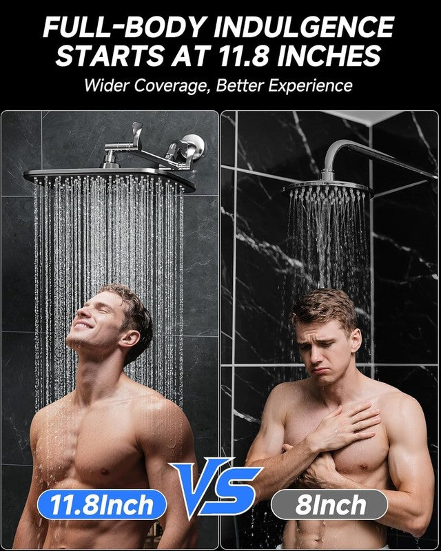 11.8" Rectangular Rain Shower Head w/ 11" Arm, High Pressure, Chrome1