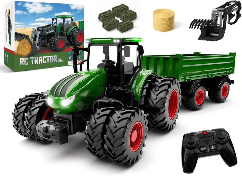 Remote Control Tractor Toy with Trailer | Metal Front & Front Loader Farm Vehicl10