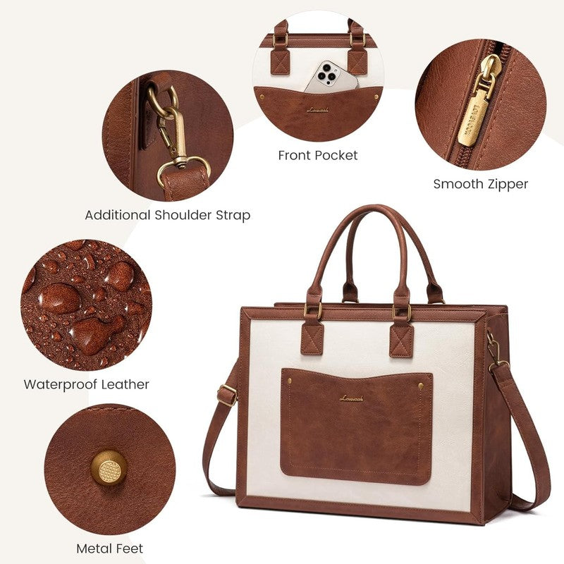 Laptop Tote Bag for Women, 15.6 Inch Work Bags, Vintage Leather Tote Bag, Waterp3