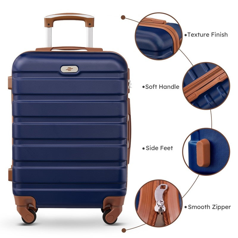 4 Piece Luggage Set Hardside Spinner Suitcase 16 20 24 28 Inch Navy Blue Tan8