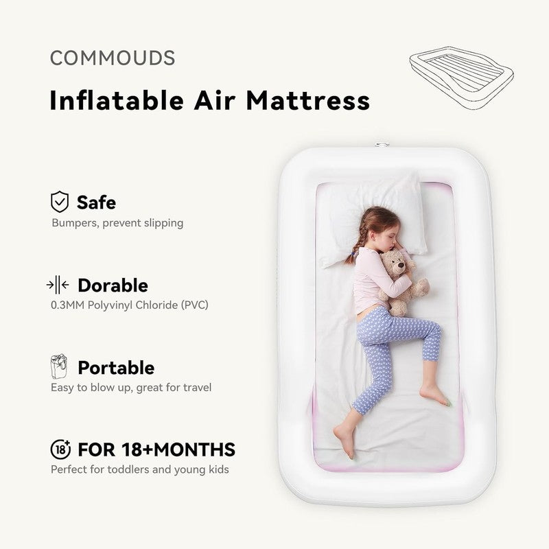Portable Toddler Travel Bed with Bumpers, Inflatable Kids Air Mattress with Pump2