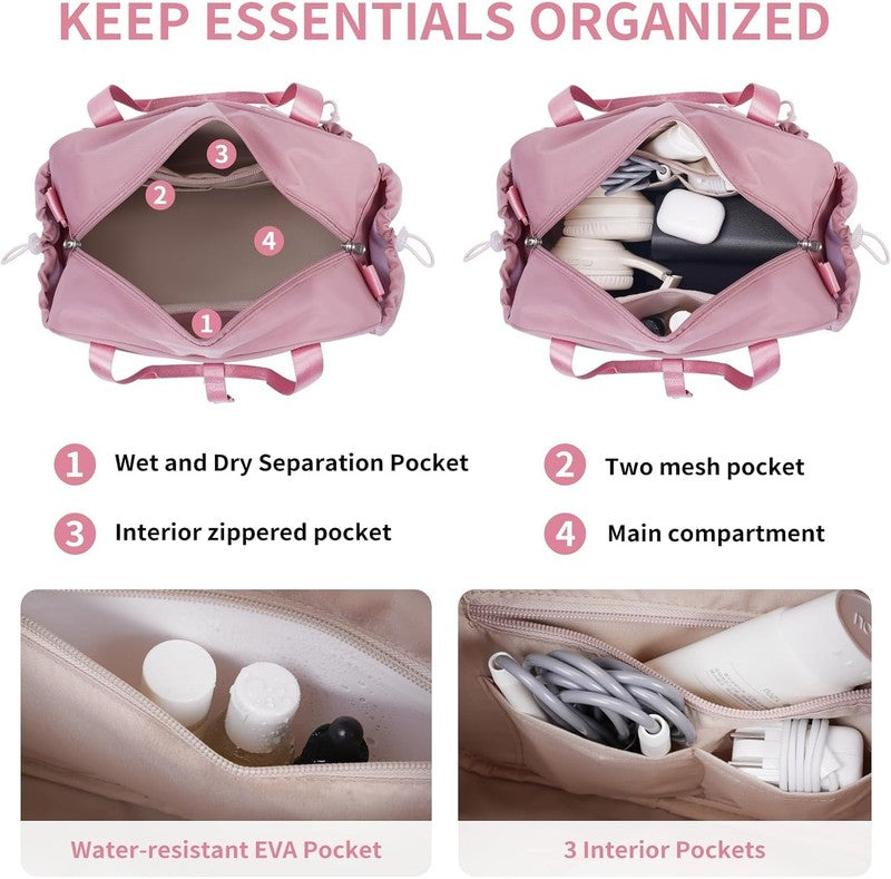 Small Gym Bag Women Mini Duffle Wet Compartment Bowknot Yoga Tote Pink1