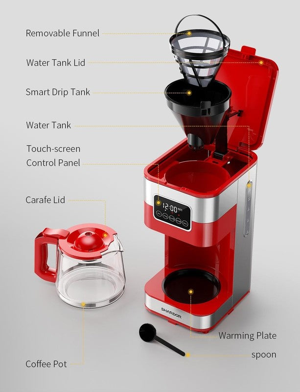 10-Cup Programmable Coffee Maker Drip Machine Strong Brew Auto Shut Off Red7