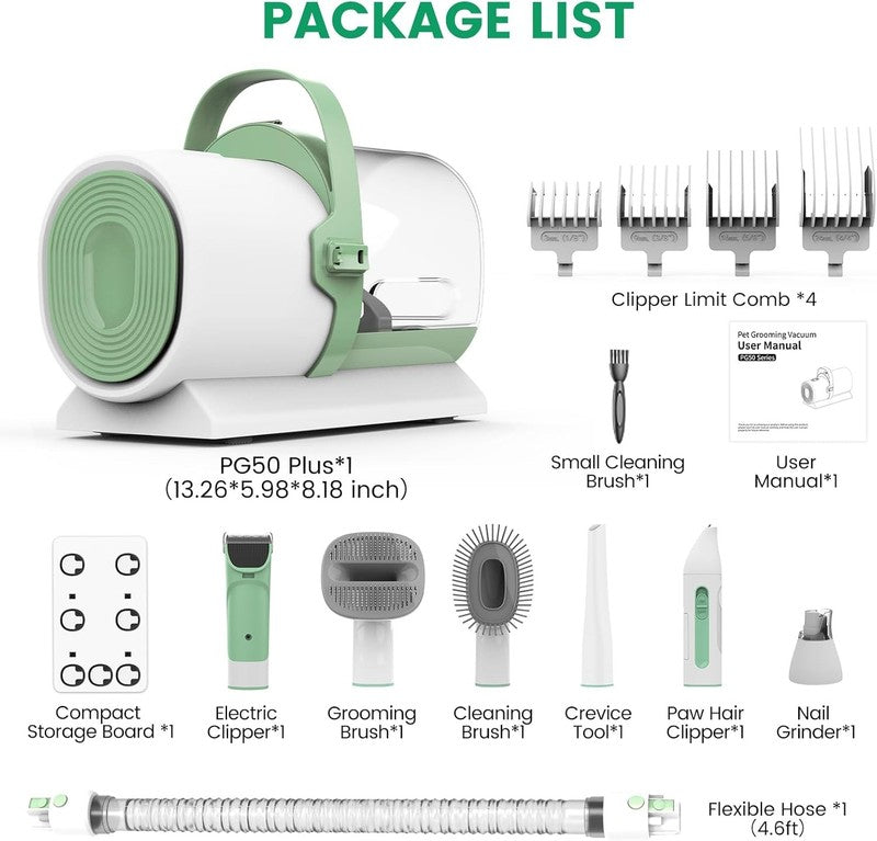 Dog Grooming Vacuum Kit 11000Pa Pet Hair Clipper Nail Grinder 7 Tools 2.5L8