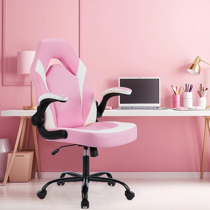 Big & Tall Gaming Office Chair PU Leather Swivel Flip Up Arms Lumbar Pink6