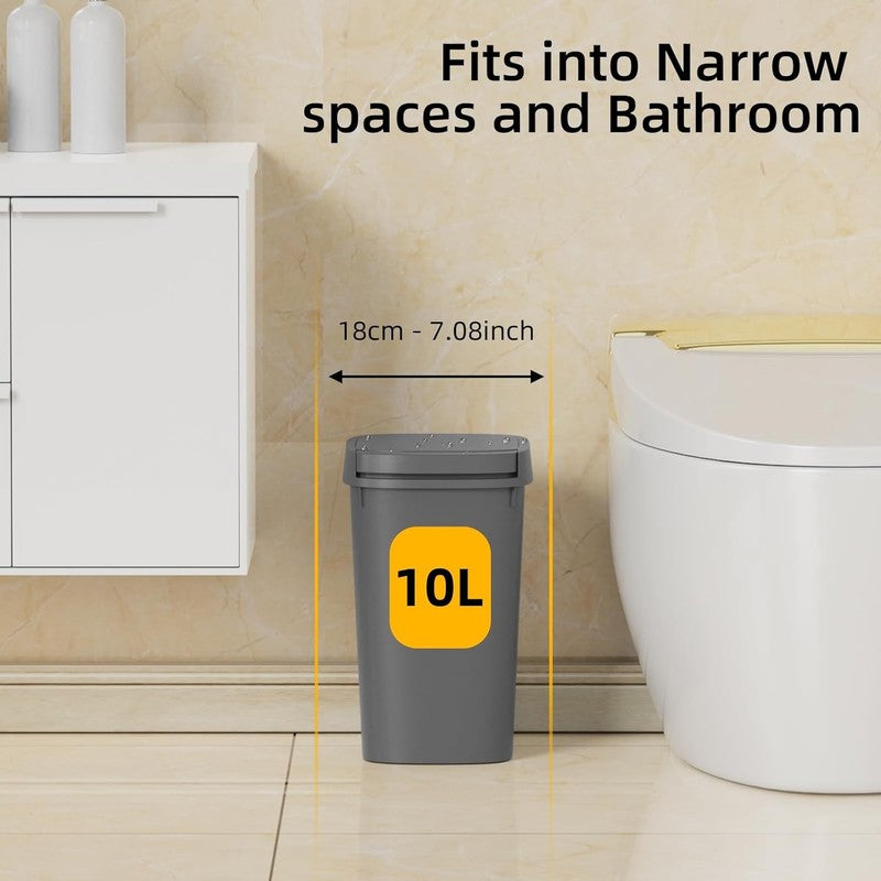 3-Pack 2.6 Gal Slim Trash Cans with Pop-Up Lid, Gray Plastic Waste Bins2