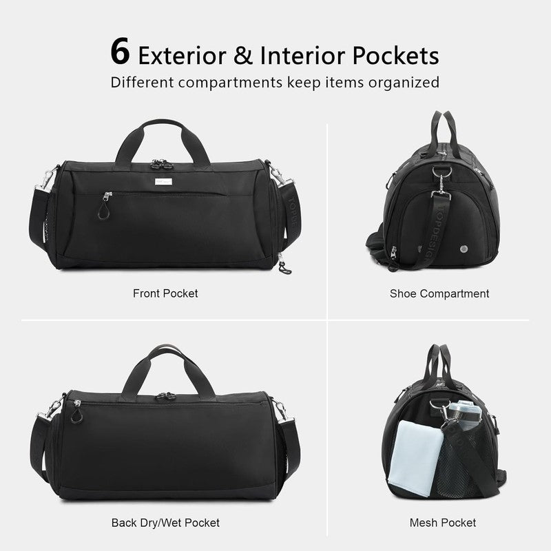 Gym Bag Unisex Duffel Shoe Compartment Wet Pocket Travel Sports Black M4