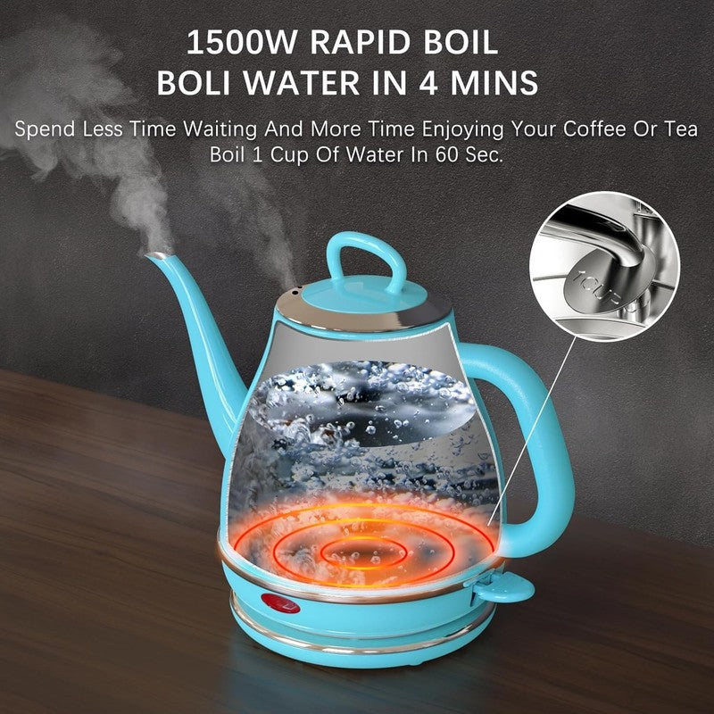 Gooseneck Electric Kettle 1L 1500W Fast Boil Stainless Pour Over Tea Turquoise2