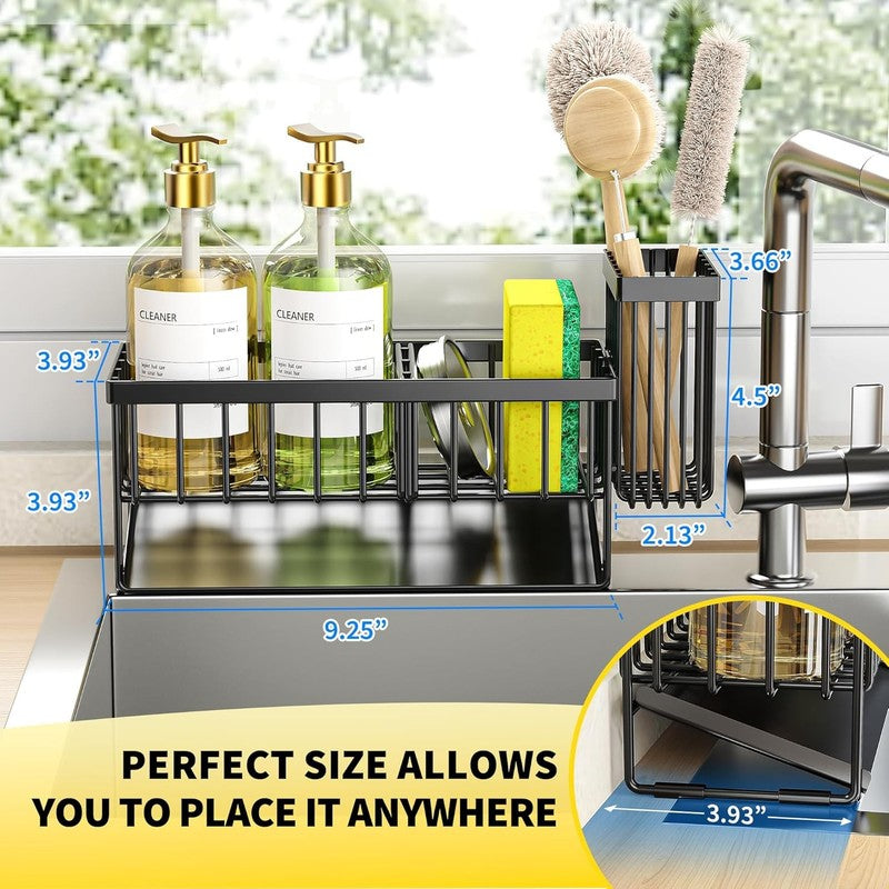 Kitchen Sink Caddy – Sponge & Brush Holder with Stainless Steel Self Drain Tray,3