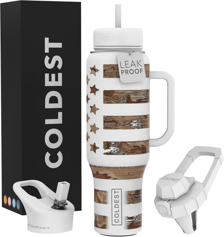 46oz Stainless Steel Insulated Tumbler with Handle Straw  3 Lids Cup Holder10