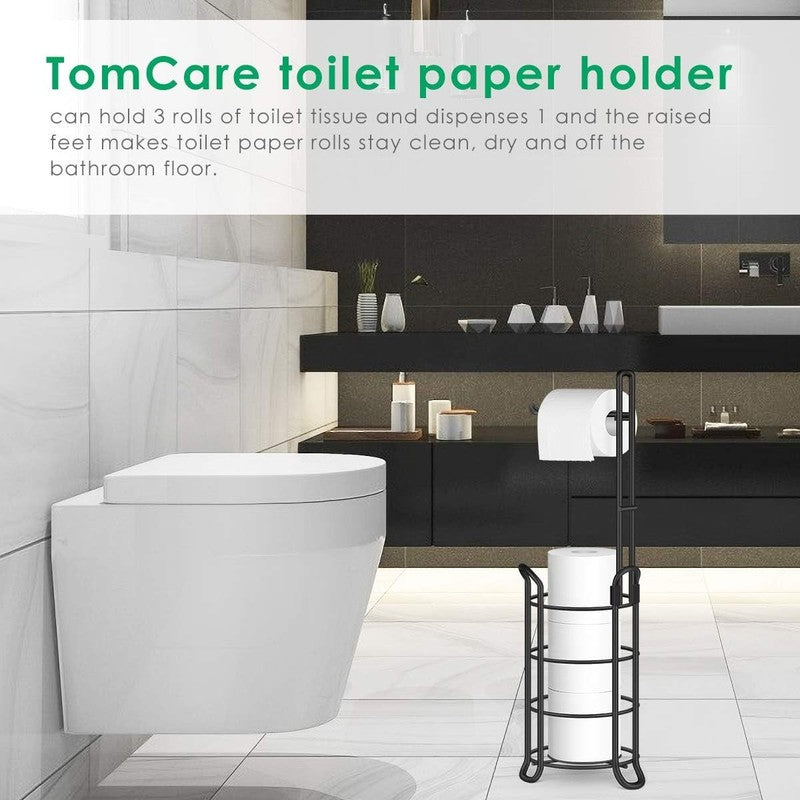Free Standing Toilet Paper Holder with Storage for 3 Spare Rolls   Black6