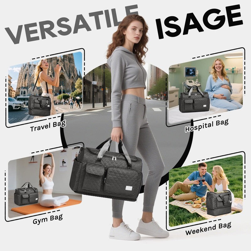 2-Piece Expandable Foldable Duffle Bag Set with Wet Pocket and Shoe Compartment,4