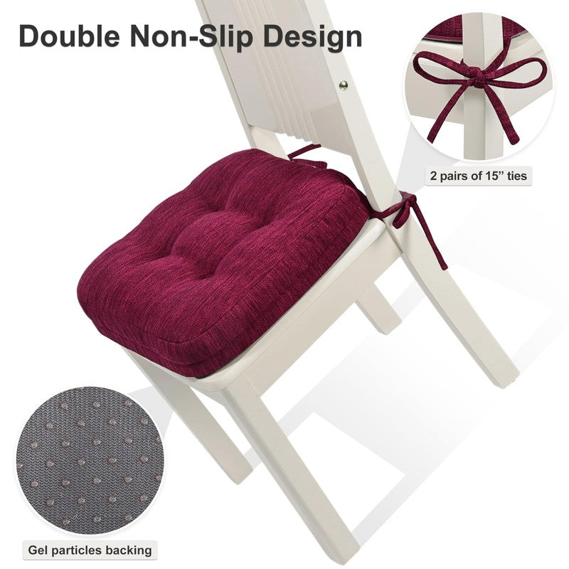 3.5" Tufted Dual-Layer Chair Cushions Set of 4 16.5"x16.5" Burgundy4