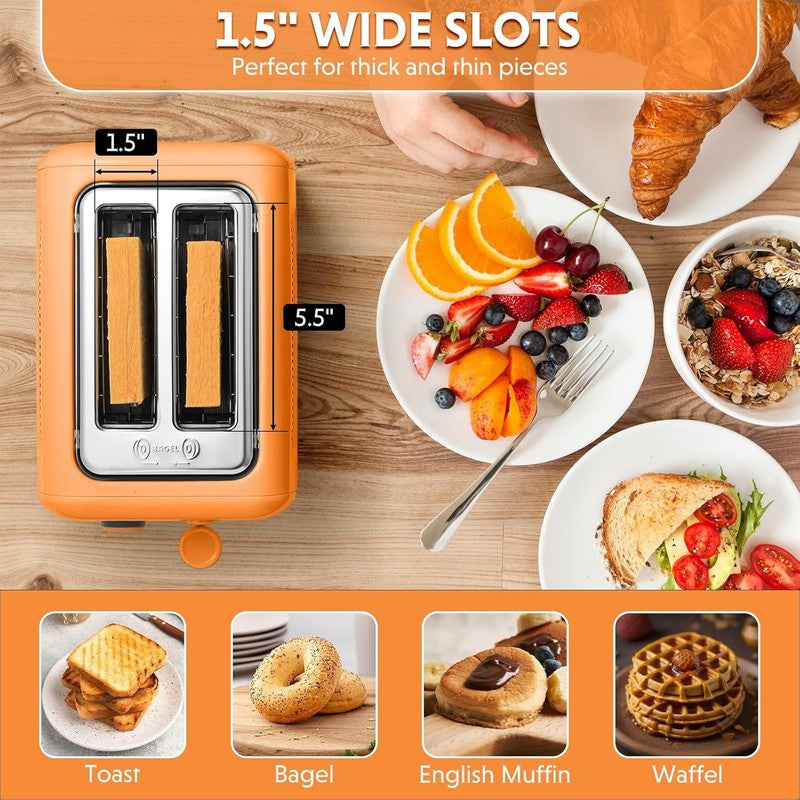 Retro 2 Slice Toaster Extra Wide Slots Stainless Steel 7 Shade Muffin Orange3