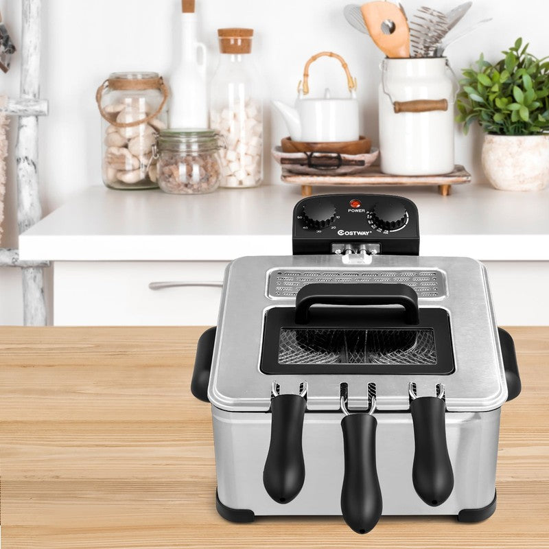 Electric Deep Fryer 5.3 Qt/21 Cup Stainless Steel 1700W with Triple Basket3