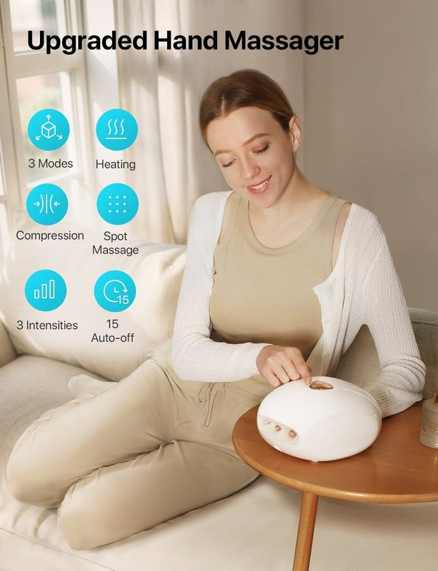 Cordless Hand Massager with Heat, Rechargeable Finger Massager, 3 Compression Le3