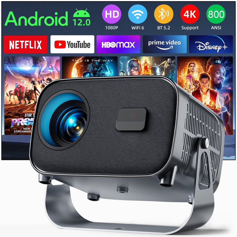 Smart Projector, Native 1080P with 4K Support, Wifi Bluetooth, Auto Focus, Keyst8