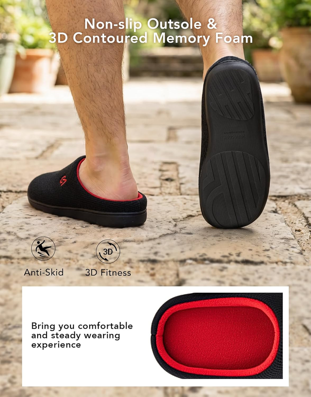 Men'S Two Tone Memory Foam House Slippers Indoor Outdoor Durable Rubber Sole4
