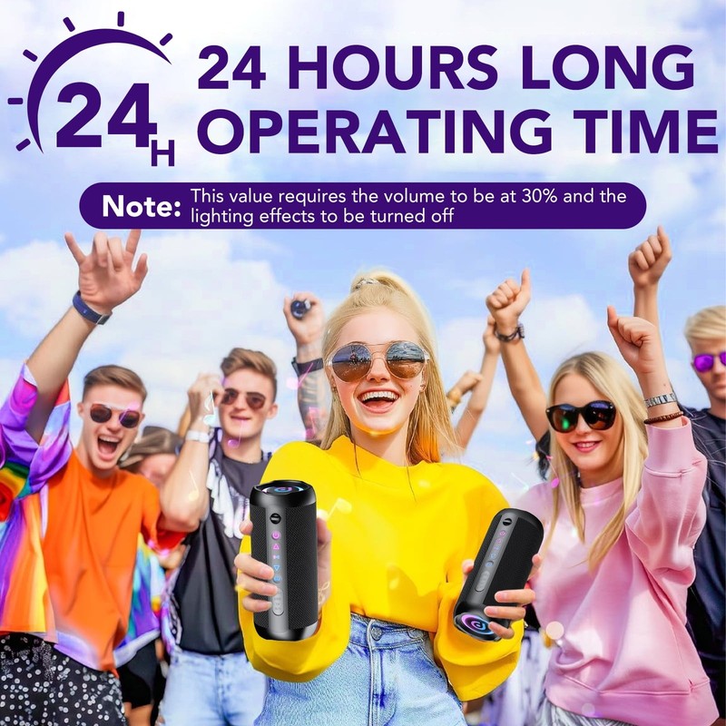 30W Portable Bluetooth Speaker – IPX7 Waterproof, Deep Bass, LED Lights, 2