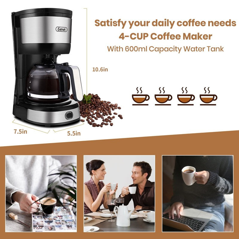 Compact 4 Cup Drip Coffee Maker Glass Carafe Cone Filter Stainless Steel Pot4