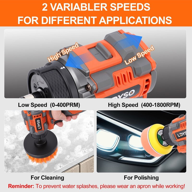Cordless Buffer Polisher, 16.8V Auto Detailing Drill Brushes Set with 2000Mah Ba3