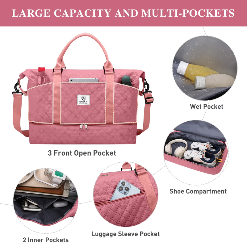 Travel Duffle Bag Weekender Bags for Women with Shoe Compartment Carry on Overni5