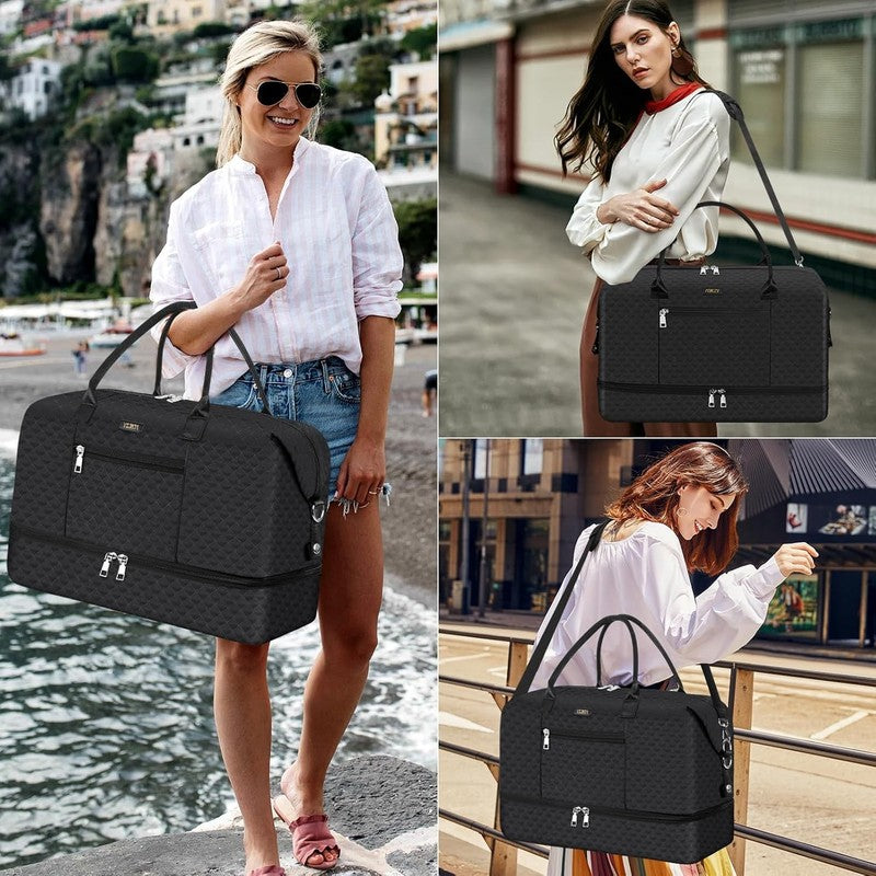 Women’s Weekender Travel Duffel Bag Carry On w/ Shoe Compartment Large Nylon Bag5
