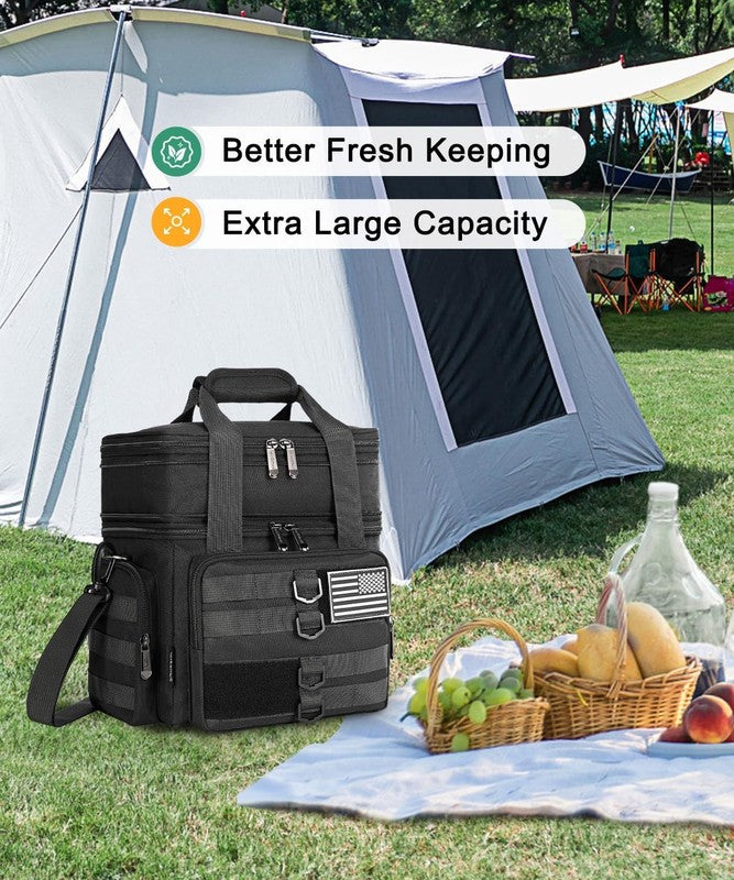 Tactical Lunch Box Large Insulated Double Deck Cooler Bag American Flag Black1