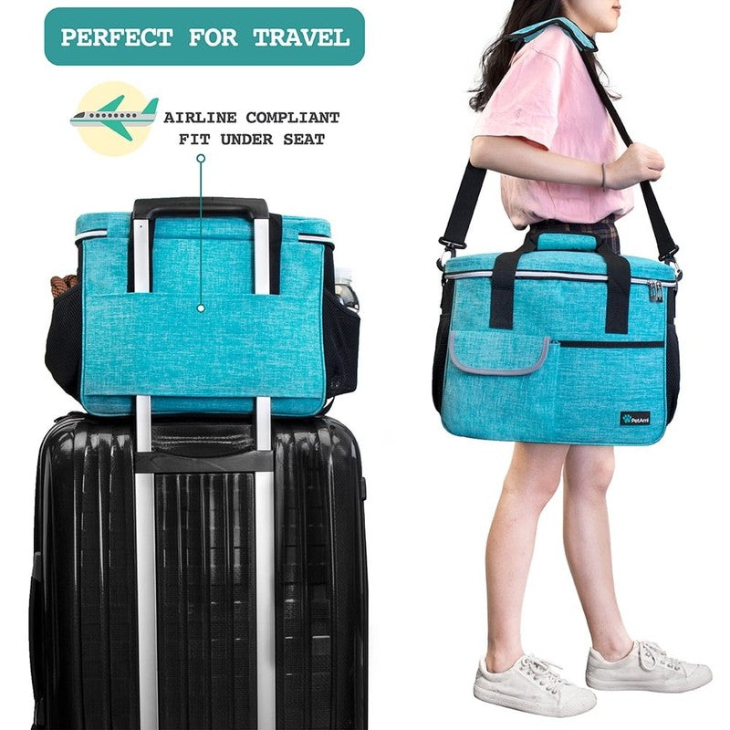Dog Travel Bag with Food Container & Bowls  Pet Travel Supplies, Medium Sea Blue2