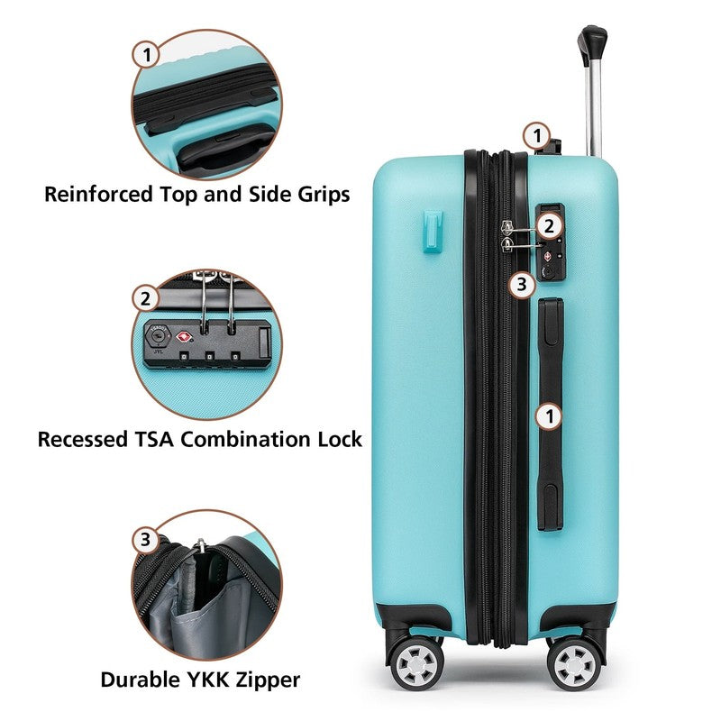 3 Piece Hardside Carry On Luggage Set 20" TSA Lock Spinner Wheels Travel6