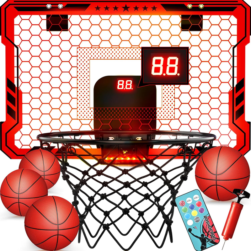 Indoor Basketball Hoop Mini Hoop LED Scoreboard 4 Balls Over Door0