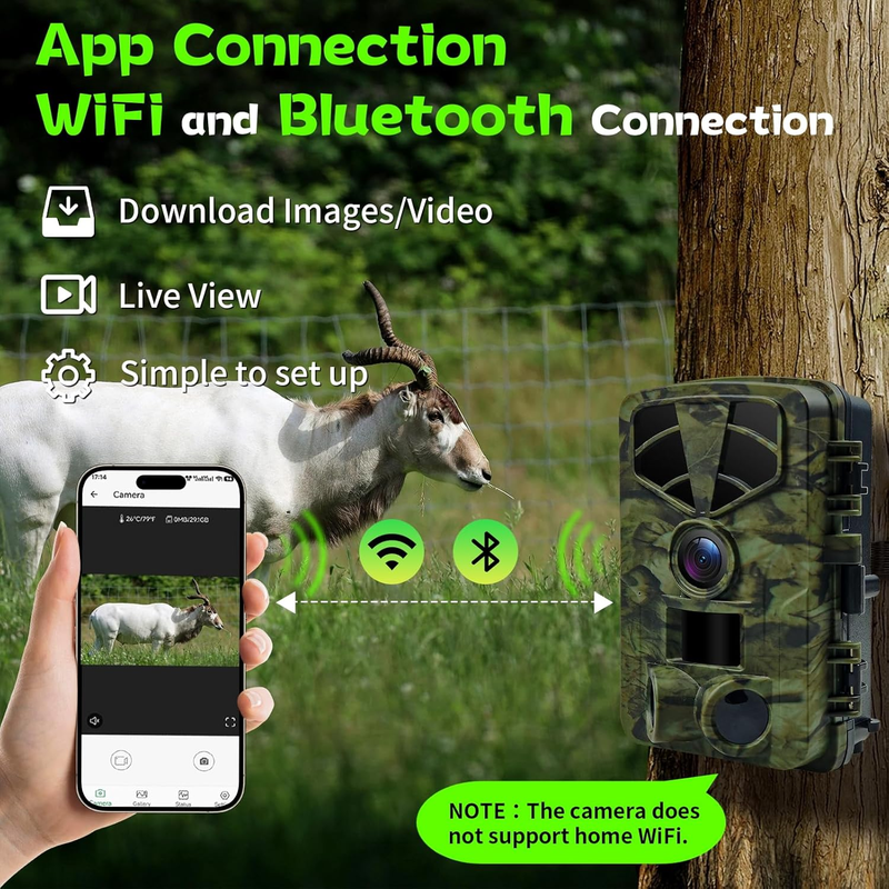 4K 48MP WiFi Trail Camera 0.1S Trigger Night Vision Waterproof IP66 120° BT1