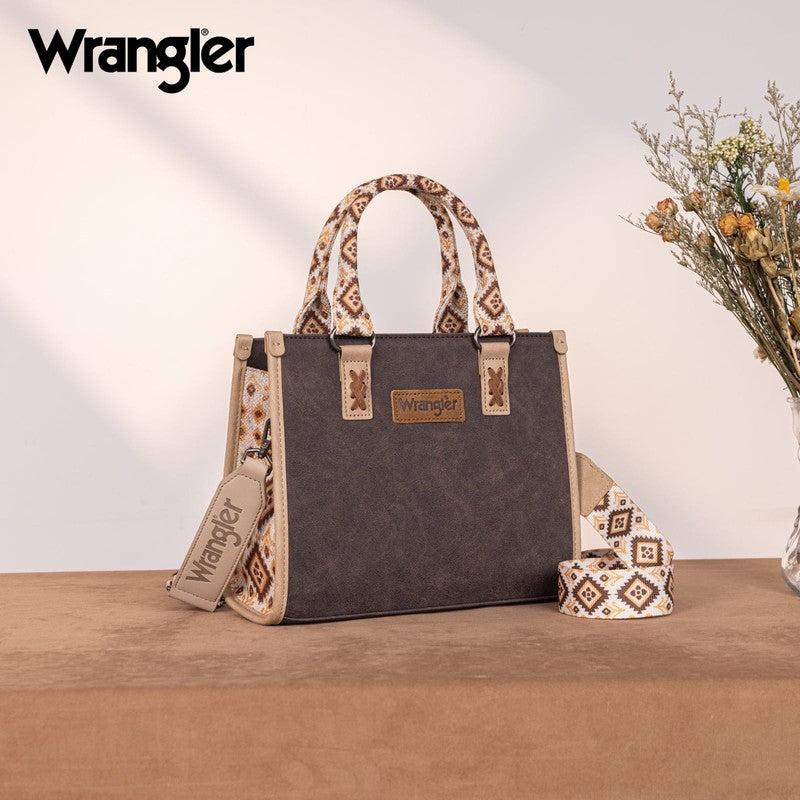 Wrangler Tote Bag Women Western Retro Top Handle Aztec Strap Handbag Coffee3