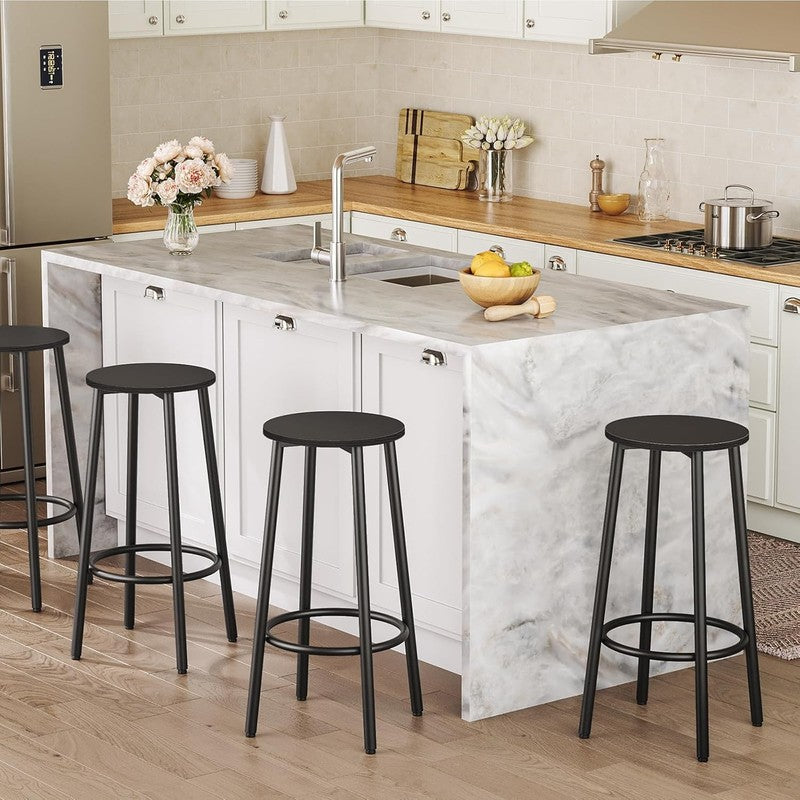 Set of 2 Bar Stools Round Kitchen Chairs with Footrest Black3