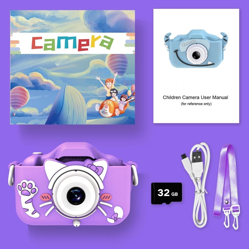Kids Digital Video Camera Toy w/ Cartoon Cover 32GB SD Card Ages 3 87