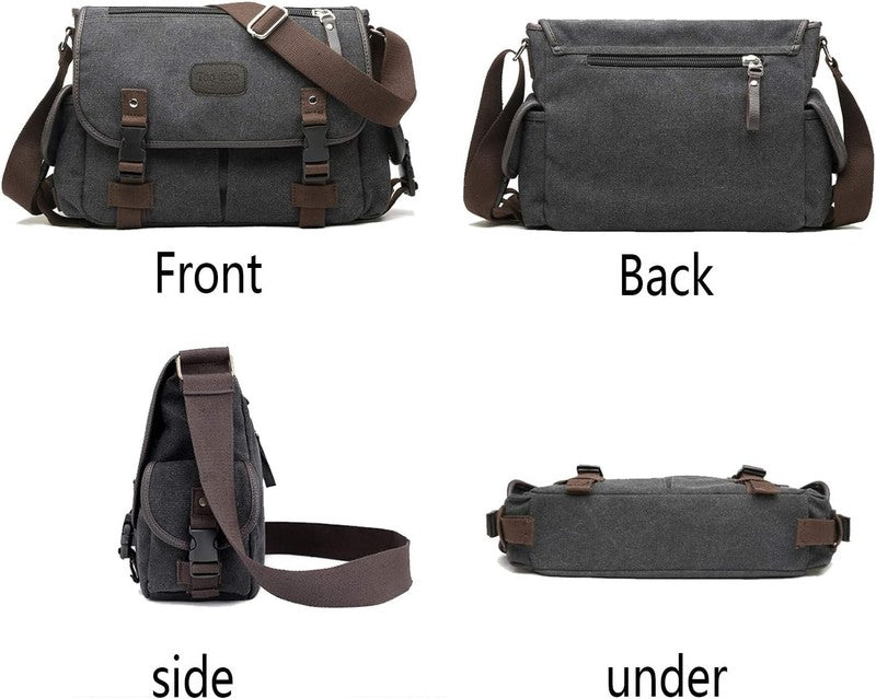 Vintage Canvas Bag Laptop Shoulder Bag Men Women Black XL 13 15.6 17 Inch6