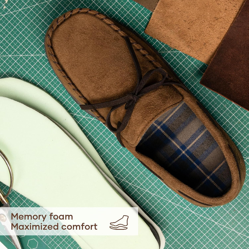 Mens Moccasin Slippers Memory Foam Indoor Outdoor Anti Slip House Shoes5