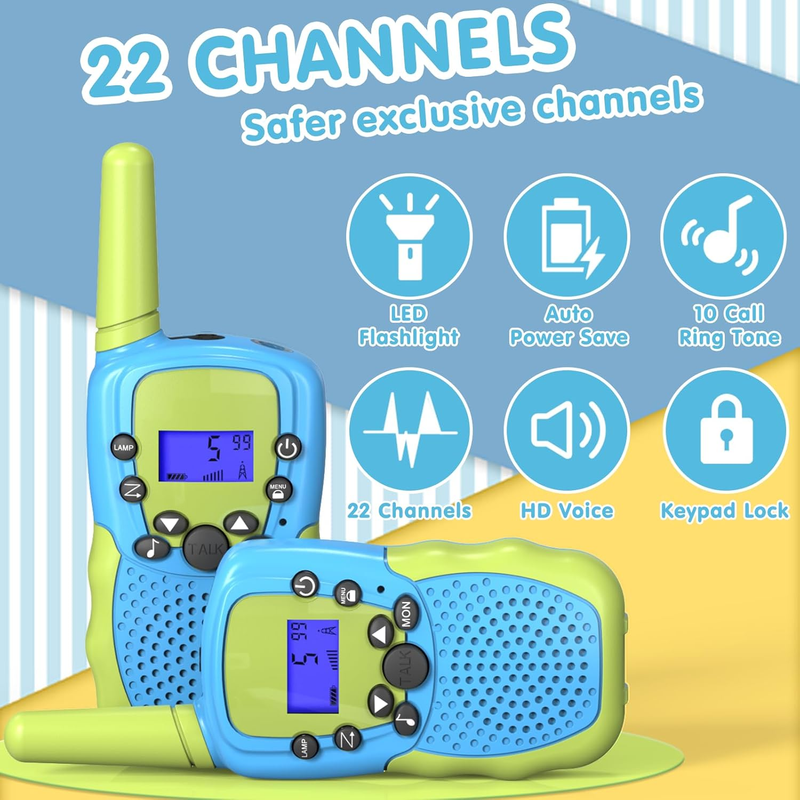 Kids Walkie Talkies 22 Channel 2 Way Radio Toy 3 Mile Range Flashlight LCD2