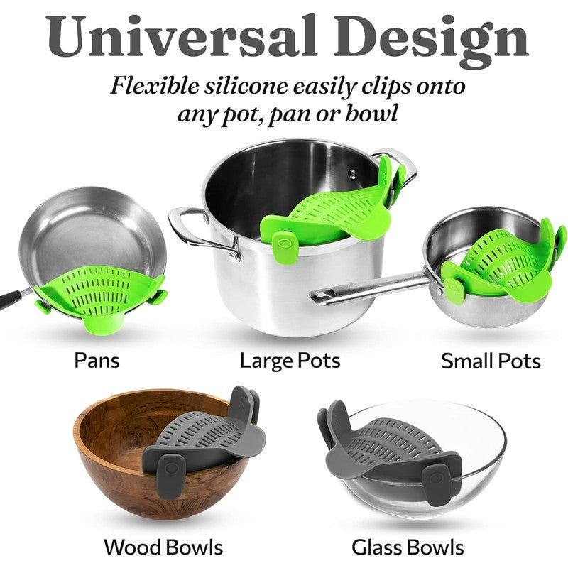 Silicone Pasta Strainer Clip On for Pots and Pans   Heat Resistant Colander for 1