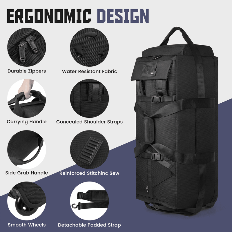 34 Inch Foldable Rolling Duffle Bag, 90L Water Resistant Multi Use Travel Bag wi5