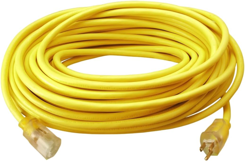 Heavy Duty 50ft Outdoor Extension Cord, 12 Gauge, 3 Prong, Yellow SJTW9