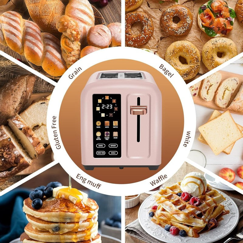 2 Slice Touch Control Toaster LCD 1350W Wide Slots Pink2