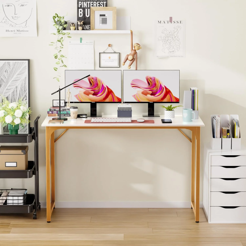 47 Inch Computer Desk Modern Writing Desk for Adults,Gold8