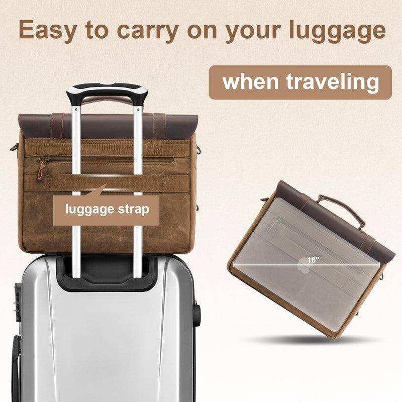 Mens Waxed Canvas Messenger Bag 16 Laptop Briefcase Leather Waterproof Satchel6