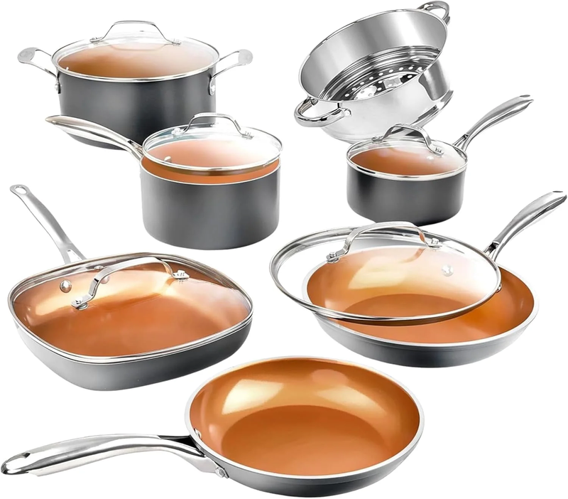 12Pc Pots and Pans Set Non Stick, Ceramic Cookware Set, Nonstick, Nontoxic, Oven0