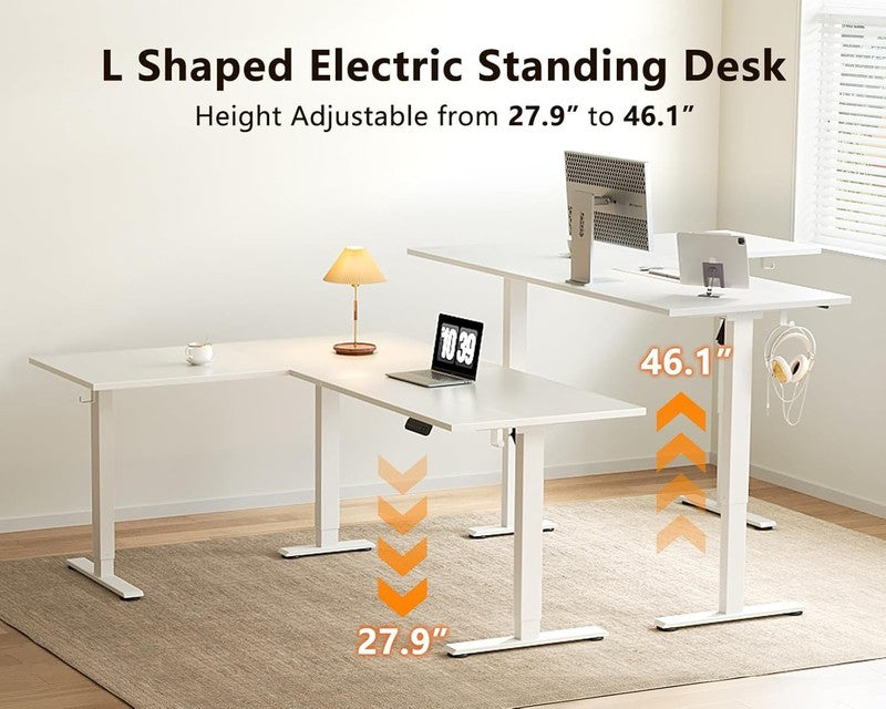 63” Reversible Electric L-Shaped Standing Desk Height Adjustable Corner White3
