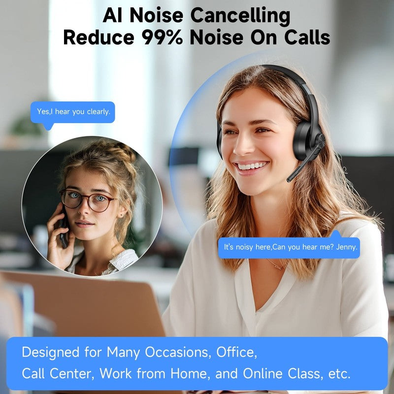 Wireless Bluetooth 5.4 Headset with AI Noise-Canceling Mic – 5