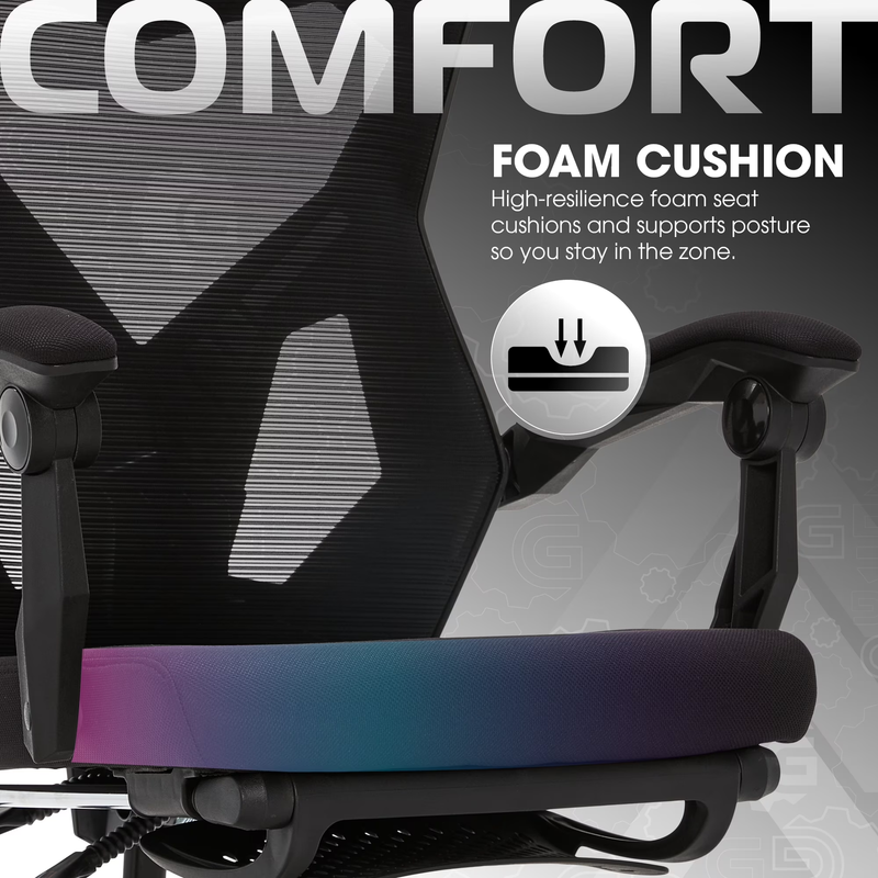 Gaming Office Chair with Extendable Leg Rest Black Fabric Ergonomic6