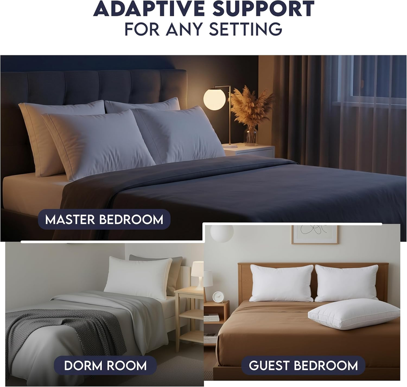 Bed Pillows for Sleeping Queen Size (White), Set of 4, Soft & Fluffy Pillow with8