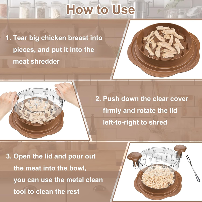 Chicken Shredder Tool Large Twist Meat Shredder BPA Free w/ Brush Fork5